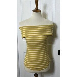 We The Free Women's Off The Shoulder Striped Top Yellow White Size Small